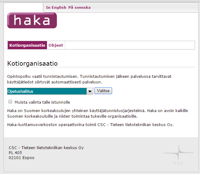 5 (7) Liite 1 Rekisteröidy Opintopolkuun HAKA-tunnuksilla on liittynyt HAKA-federaatioon, joten Opintopolun kirjautumisessa voi käyttää myös