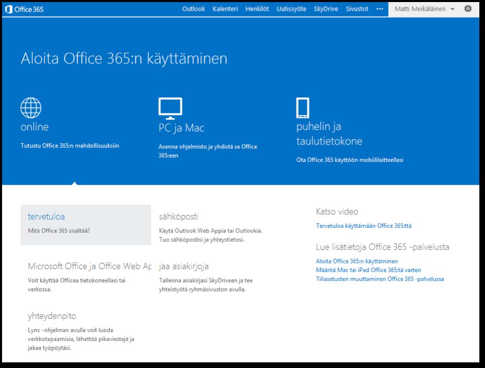 E. Aloita Office 365 -palvelun käyttäminen. 12.