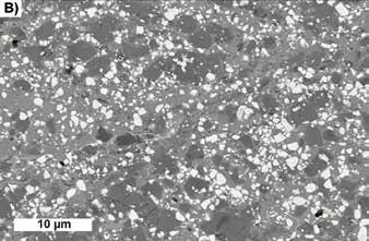 Figure 5. A) Microstructure of HVAF sprayed Cr 3 C 2-25NiCr coating, B) HVOF sprayed Cr 3 C 2-25NiCr coating after exposure to 3.