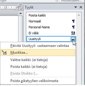 marginaaliin. Tällä tavalla muotoilut on mahdollista tehdä, kun halutaan johonkin tiettyyn kappaleeseen muista kappaleista poikkeavia määrityksiä.