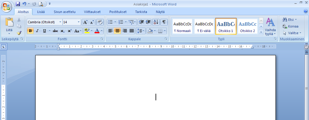 Microsoft Word 2007 Microsoft on muuttanut Office-tuotepakettinsa täysin uudenlaiseksi. Uusi Word 2007:n Office Fluent käyttöliittymä on tehty nopeuttamaan eri toimintoja.