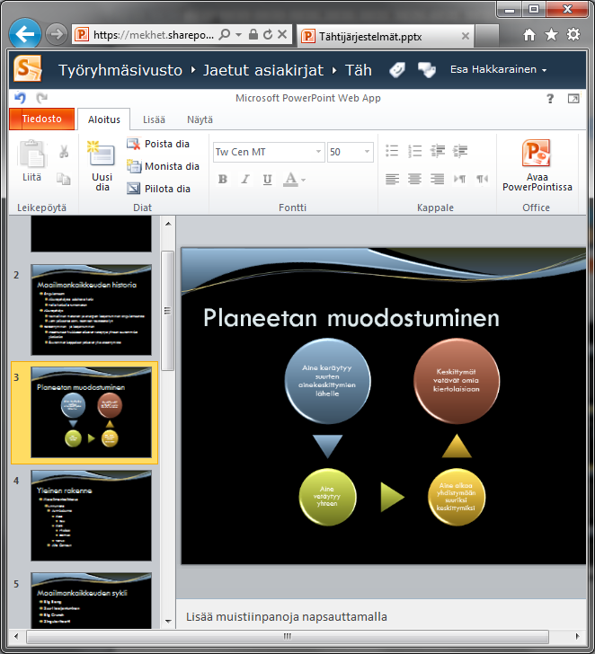 Tiedoston avaaminen Web Appissa 3/3 Tiedosto on nyt muokattavissa Web Appin kautta Täyttä