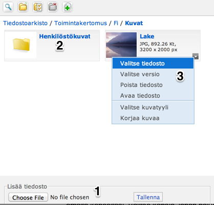 Kuvan lisääminen Kuvan lisääminen aloitetaan napsauttamalla Aloitus välilehdeltä löytyvää Kuva painiketta. Toiminto löytyy tarvittaessa myös Lisää välilehdeltä. 1. Kuva haetaan tiedostoarkistosta.
