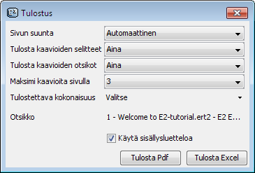 Käyttöohje Tulostusominaisuus on suunniteltu E 2 näkymän tai näkymän välilehtien tulostamiseen tiedostoiksi.