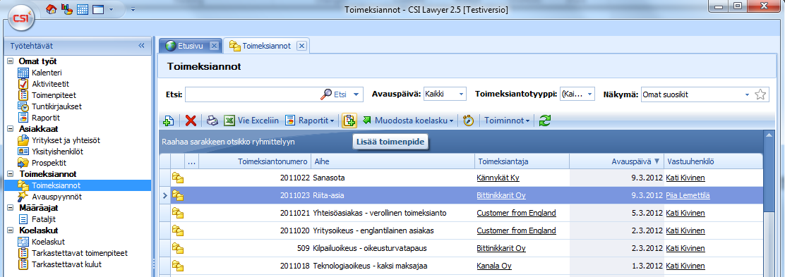 CSI Lawyer 2.7 Käyttöohje (68/146) Laskutustiedot välilehti, kts. kuva yllä: Veroton: veroton ruksia ei käyttäjä pysty valitsemaan.