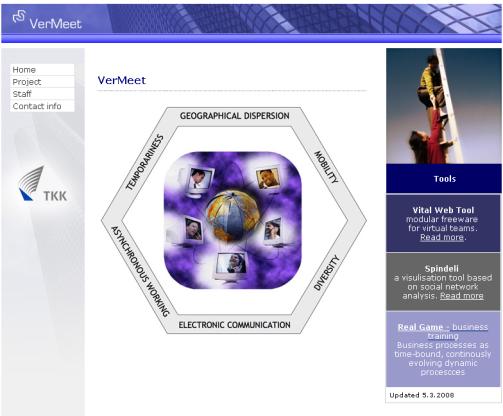 Globaalin työskentelyn kehittämisen integroitu työkalupakki Vermeet website vermeet.tkk.