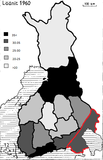 KARTTA 1. ILMAJOEN TYÖLAITOKSEN NAISTEN SYNTYMÄLÄÄNIT Lähde: Työlaitoksen arkisto, huollettavien potilaskortit. LIITE 3 Täydentävää tietoa löytyy Ilmajoen työlaitoksen vuosikertomuksista.