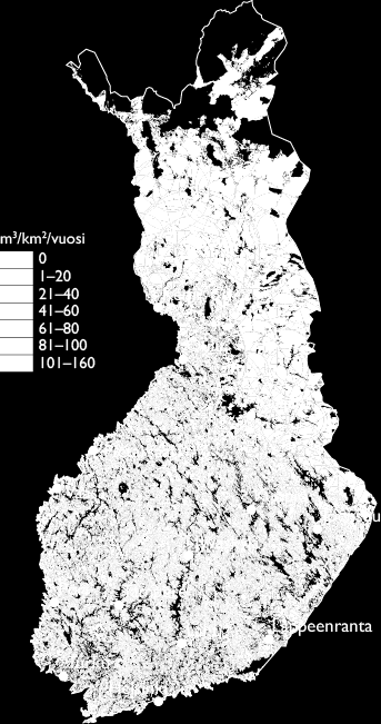 Latvusmassatase (vasemmalla) ja kantotase (oikealla) markkinahakkuiden vuosien 22 211 keskimääräisellä tasolla. Lähde: Metla.