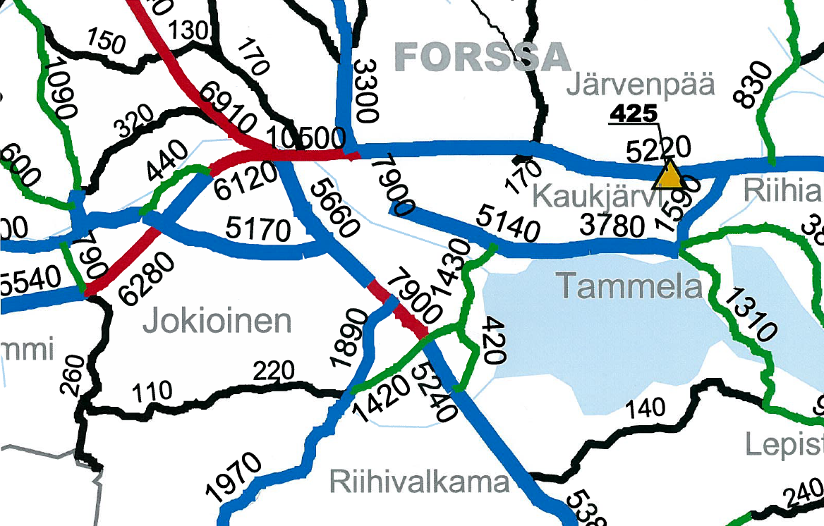 TAMMELAN TUPASUON LIIKENNESELVITYS 9 (9) 3 NYKYINEN LIIKENNE JA LIIKENNE-ENNUSTEET 3.