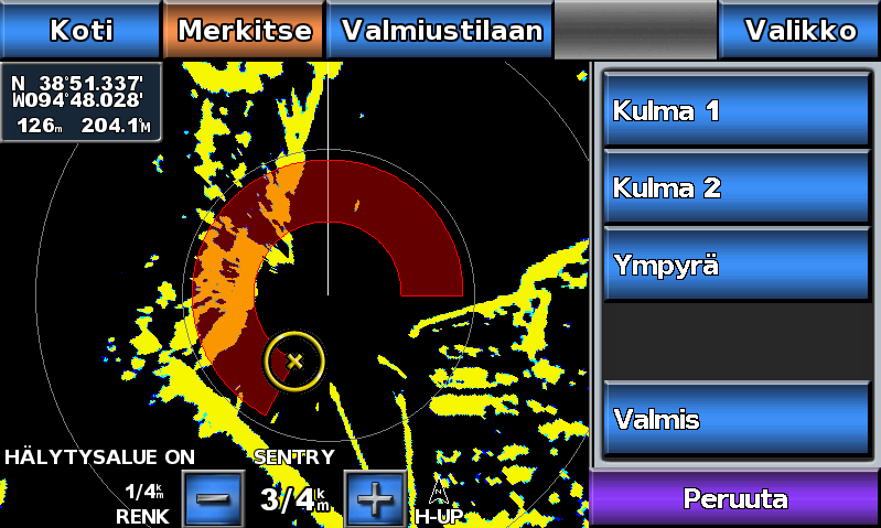 Sentry-tila Sentry-tilassa tutkan voi asettaa ajastettuun lähetystilaan, jossa voidaan määrittää virran säästämiseksi lähetysja valmiusaikajakso.