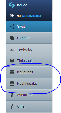 Keuda.fi ylläpitäjän ohjeet 8(9) 6. KOULUTUSALAT JA KAUPUNGIT Koulutusaloja ja kaupunkeja hallitaan hallintapaneelin vasemmassa reunassa olevan Koulutusalat-toiminnon kautta.