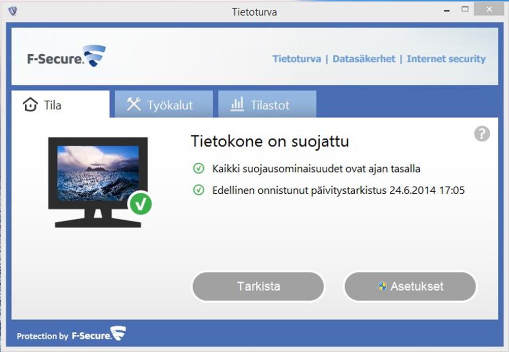Välittömästi asennuksen jälkeen on normaalia, että Turvapaketti päivittää Virus- ja vakoiluohjelmasuojausta.