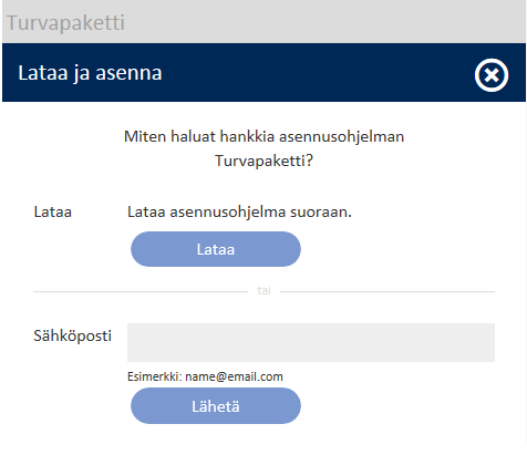 7. 7.) Nyt voit asentaa uuden Turvapaketti-ohjelman koneellesi klikkaamalla Lataa-painiketta.