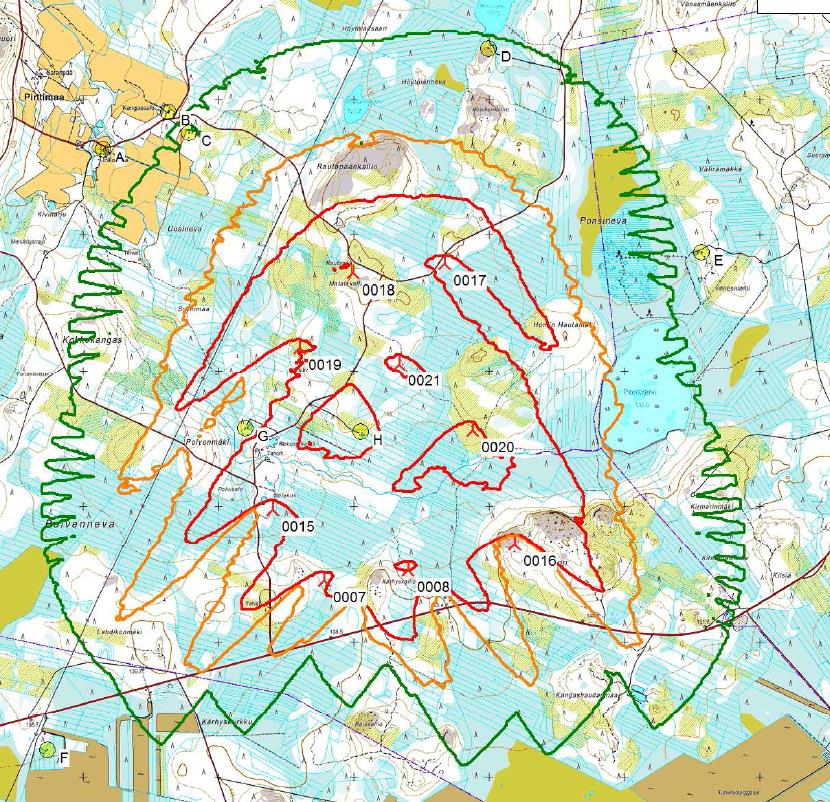 FCG SUUNNITTELU JA TEKNIIKKA OY Kaavaselostus 62 (69) Kuva 28 Varjostusmallinnus, mallinuskohteet A-H Kahdessa kohteessa varjostusvaikutus ylittää yleisesti