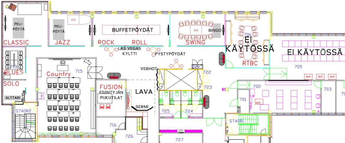 26 Kuva 1. Cisco Systemsin tilan pohjakartta. Yritys X:n pikkujouluihin etsin sopivia tilavaihtoehtoja Funk Productionin yhteistyökumppaneiden kautta.