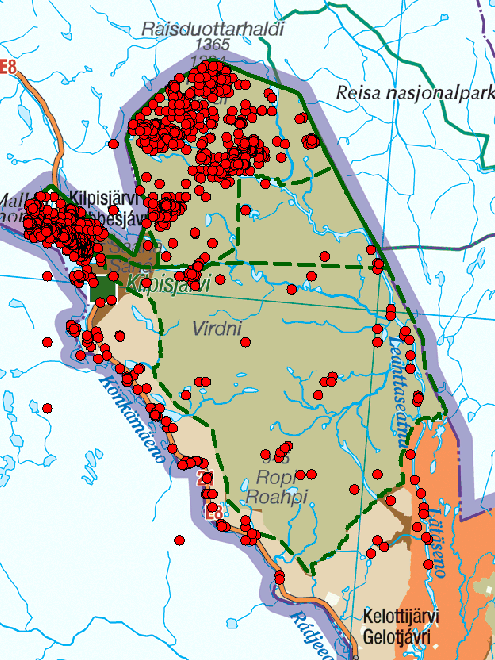 yhteensä noin 2000 punaisen kirjan kasvilajin esiintymää.