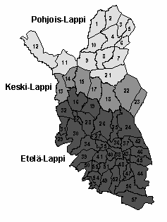 Kuva 1. Paliskuntien jako eri alueisiin. Kolme viidesosaa poronhoitoalueen maa-alasta on kangasmaata ja loput on pääasiassa suota sillä viljelys-, ja taajama-alueita on vähän.