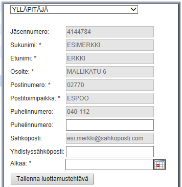 Suomen Kennelliitto ry. 19.5.2014 10(12) Tällöin oikeanpuoleisessa laatikossa annetaan uuden henkilön tiedot. Luottamustehtävä valitaan ylimmän kentän pudotusvalikosta.