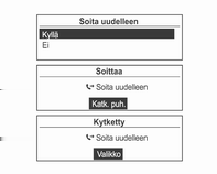 126 Puhelin Puhelun aikana lähetetyn äänen voi estää valitsemalla Sulje mik (mykistä mikrofoni) monitoimisäätimellä.