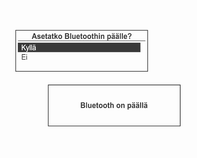 132 Puhelin Infotainment-järjestelmä näyttää matkapuhelimesta siirretyt tiedot sellaisenaan. Puhelinvalikko Bluetooth-asetukset Bluetooth-toiminnon asetukset.