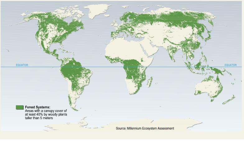 Metsäbiomit kattavat 41.9 million km 2 (28.