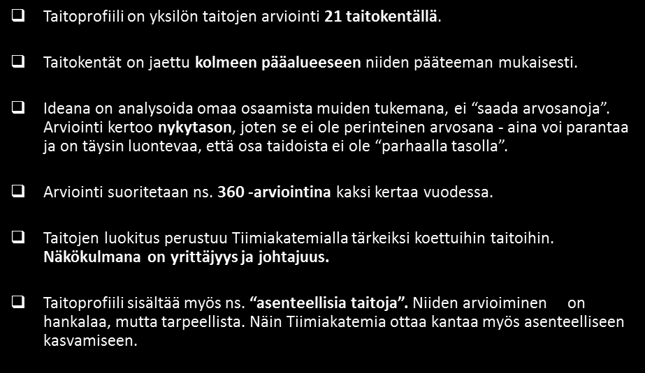 PROJEKTIJOHTAMISEN TAIDOT (L9) Tiimioppija Tiimiliideri Tiimiyrittäjä Oppimaan oppiminen Johtaminen Käytännön yrittäjyys Projektijohtamisen taidot (L9) Päiväys Oma Vertainen Asiakas Valmentaja 1.