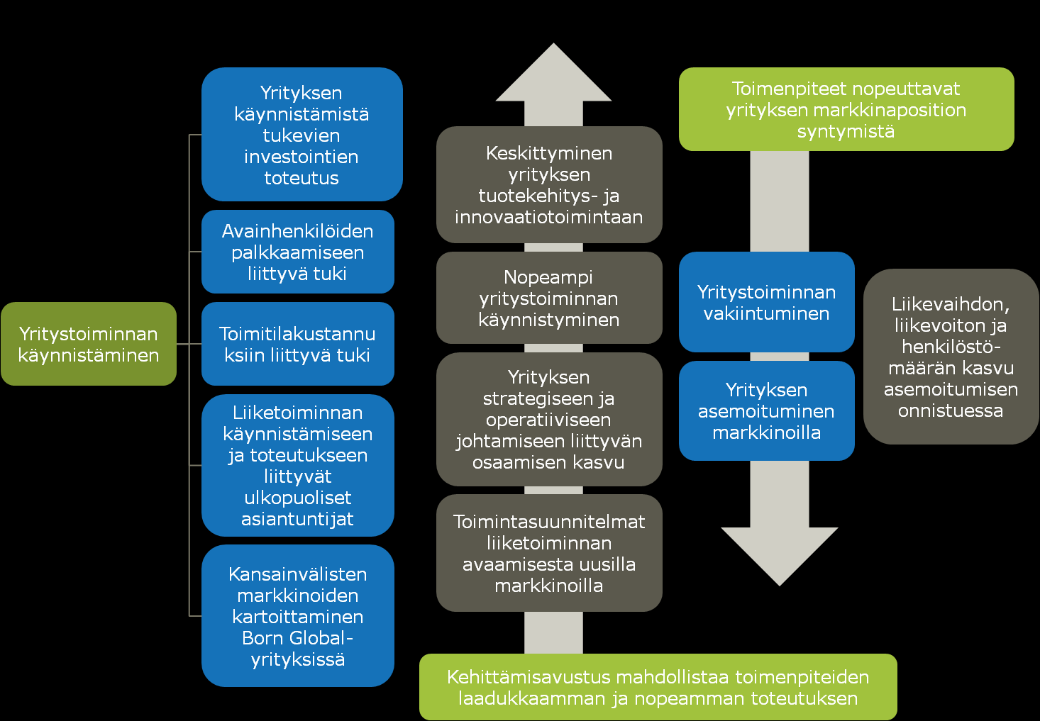 Kuva 13 Vaikutuslogiikan kuvaus kehittämisavustusten