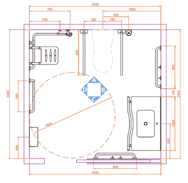 Hoitokoti mallihuone 1 Kylpyhuoneen pinta-ala 4 m 2 Hoitokoti mallihuone 2 Kylpyhuoneen pinta-ala 5,06 m 2 G01JOR01 L-kirjaimen muotoinen tukikahva Y87JOS02 Ergonominen käsisuihkun pidike F17AGN03