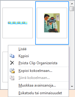 Pudotusvalikko kuvan käsittelyyn Komennot kuvan ominaisuuksien käsittelyyn Kuva 115 Kuvan käsittely pudotusvalikon avulla Vie osoitin kuvan kohdalle, esiin ilmestyy pudotusvalikko.