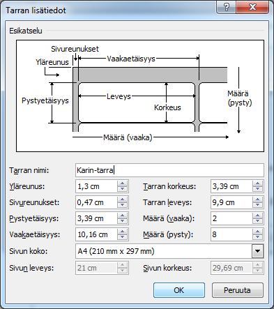 A4 arkkien tulostus oletuslokerosta Tarran kokotiedot ja arkkikoko Kuva 166 Osoitetarra- asetukset ( Label Options) - valintaikkuna Etsi valintaikkunasta ostamasi tarra-arkin tuotekoodi tai lähes