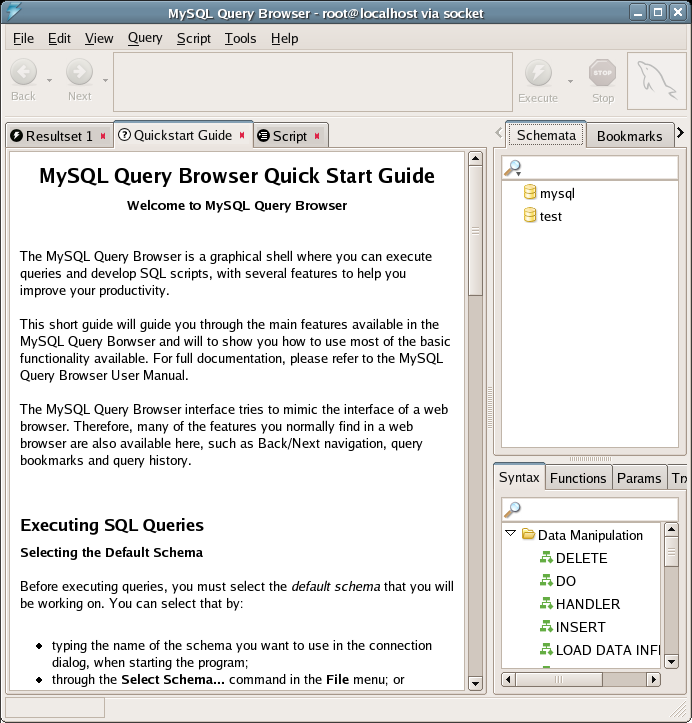 Toinen hyödyllinen työkalu on MySQL Query Browser. Sen löytää osoitteesta http://www.mysql.com/products/tools/query-browser/.