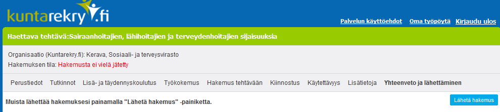 5 (5) Käytettävyys -välilehti Järjestelmässä on oletustietona, että olet aina käytettävissä. Tässä näkymässä voit muokata käytettävyystietojasi.