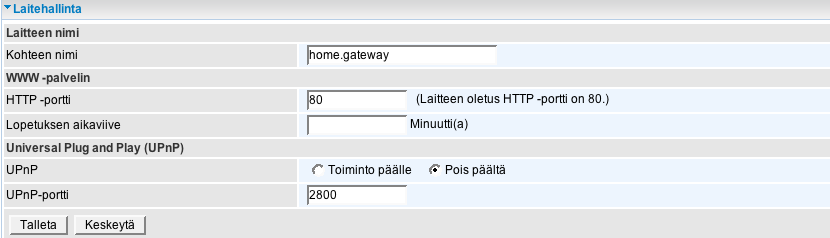 Verkon-portit: Rastita liittymä, jota haluat käyttää tässä VLAN-verkon tunnusryhmässä. Hallinta: merkitse valinta *, jos haluat että VLAN ryhmän porteista voi hallita modeemia.