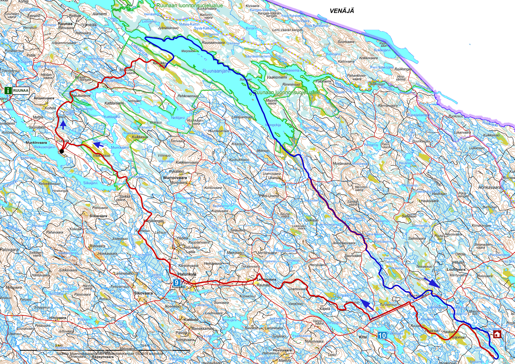 Eastpoint Open 2015 Koiravaljakkoajon SM kilpailut 13.2-15.2.2015 Ruunaan Matkailu - Lieksa 3 x 92 km - reittikartta Neitikoskentie, N63 23.505 E30 27.029 Koiravaljakkoura X Siikakoskentie, N63 21.