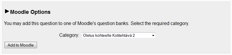 37 Kuva 3.10. Tehtävän luomisen käyttöliittymän metadata-osa. Kuva 3.11. Tehtävän luomisen käyttöliittymän Moodle options -osa.