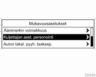 Mittarit ja käyttölaitteet 121 asetukset ja ilmastoinnin automaattitoiminnon. Autom. takalasin huurteenp.: Automaattisen takalasin lämmityksen käyttöönotto.