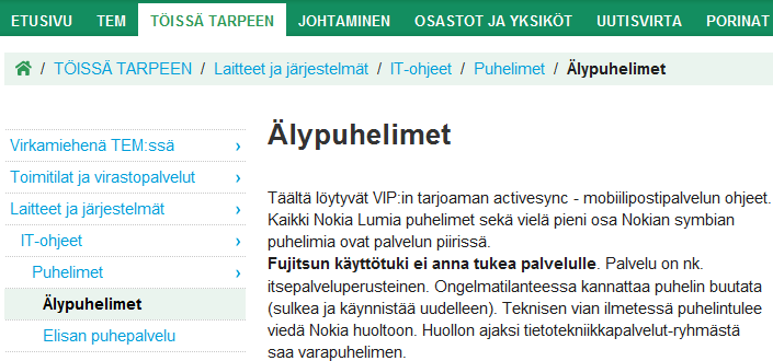 Kuvio 1. Kuvakaappaus älypuhelimia käsittelevästä Pajan sisältösivusta 2.