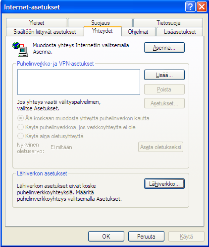 OSA 4: INTERNET-SELAIMEN ASETUKSET Internet Explorer Tarkista Internet selaimesi asetukset. Selaimen tulee käyttää lähiverkkoliitäntää (LAN).