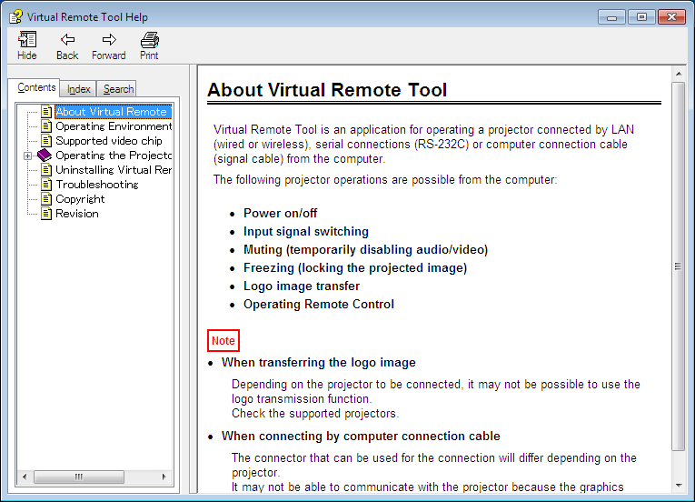 4. Käytännöllisiä toimintoja Virtual Remote Tool -apuohjelman sulkeminen 1 Valitse tehtäväpalkista Virtual Remote Tool -kuvake. Näyttöön tulee ponnahdusvalikko. 2 Valitse Exit.