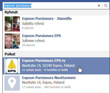 mahdollisesti haluaisivat tutustua. Uudet sivut löydät Facebookin haulla tai voit mennä suoraan selaimella osoitteeseen www.facebook.com/espoonpursiseura.