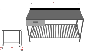 1 2 3 4 Restec korkeatasoiset suurkeittiö työpöydät Kuva No Nimike Jännite Hinta Netto PÖYDÄT 1 1000TP Pöytä, ilman alahyllyä ja laatikkoa 1000x650x870-900 394,- 1 1200TP Pöytä, ilman alahyllyä ja