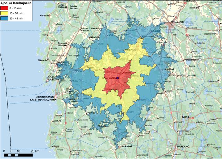 Kauhajoen keskustaajaman osayleiskaava 2035, kaavaehdotuksen selostus 20.5.2015 16 1.3. Alue- ja yhdyskuntarakenne Kauhajoki on Suupohjan seutukunnan julkisten ja kaupallisten palvelujen, elinkeinoelämän ja asumisen keskus.