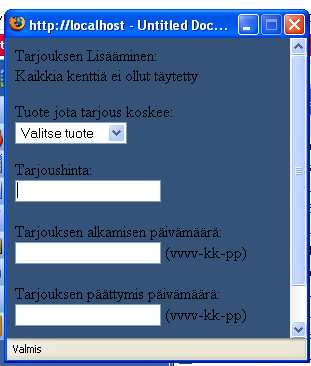 38 KUVIO 22. lisäys epäonnistui 7.3.4 Uutisen muokkaaminen Sivustolla tällä hetkellä toimivia muokkaustoimintoja ovat uutiset ja