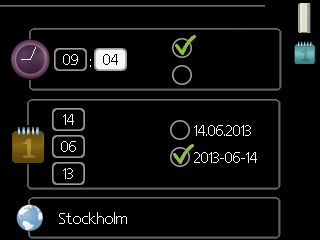 Aseta arvo aika päiväys päivä aika ja päiväys 4.4 24 h 12 h kuukausi vuosi Muutettava arvo Yhden arvon asettamiseksi: 1. Merkitse valitsimella asetettava arvo. 2. Paina OK-painiketta.