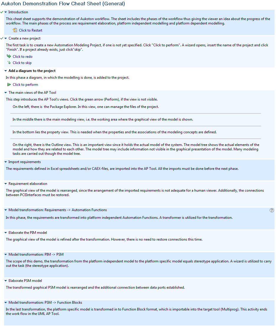 127 LIITE 2: AUKOTON-KEHITYSPROSESSIA KUVAAVA CHEAT SHEET Huomaa kohdassa Model transformation: Requirements Automation Functions oleva