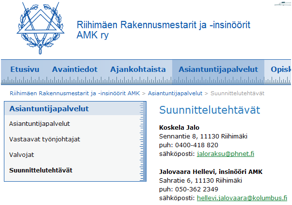 Asiantuntijapalvelut / Suunnittelutehtävät 5 5 Klikkaa Suunnittelutehtävät painiketta.