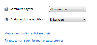 Pidennä näytön sammutusaikaa sekä muuta koneen lepotila Ei koskaan -tilaan.