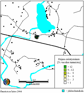 Liite 6: Esimerkkitilan 2 (yhdistelmäsikala) aiheuttaman lyhytaikaisen 30 s (yllä) ja pitkäaikaisen 1 h (alla)