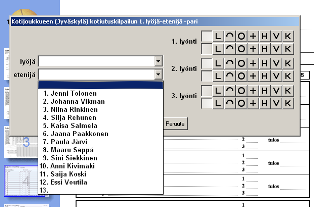 Jos ottelu etenee kotiutuskilpailuun asti niin saat auki viereisen ikkunan. Ikkunassa pelaajat valitaan nuolen alta.