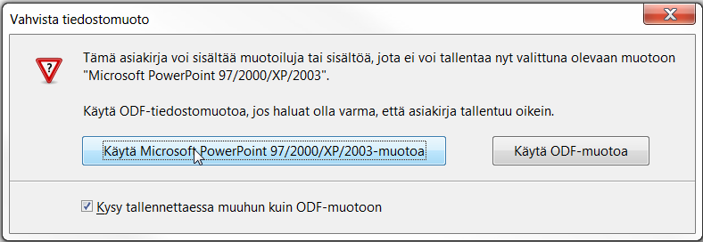 81 Liite 2: PowerPoint-tiedosto Impress:iin voidaan avata PowerPoint-tiedosto ja sillä voidaan tallentaa esitys myös PowerPoint-muotoon. PowerPoint-tiedoston avaaminen 1.